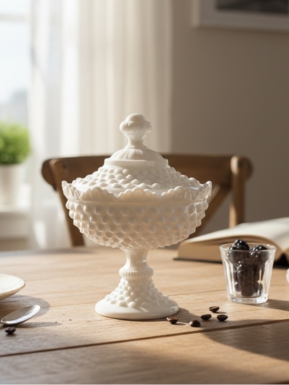 Vintage-Fenton Milk Glass Compote Candy Dish with Lid - White